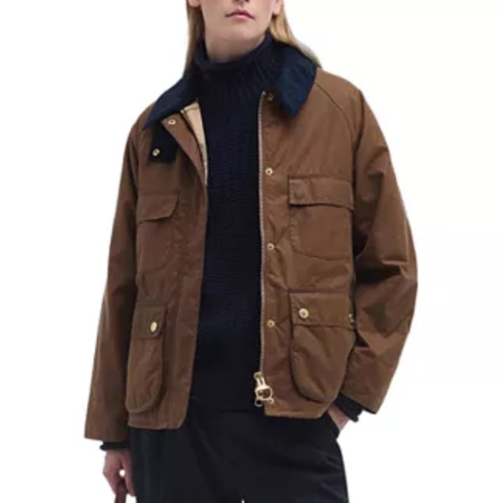 Barbour Ruth Tan Jacket with Navy Corduroy Collar